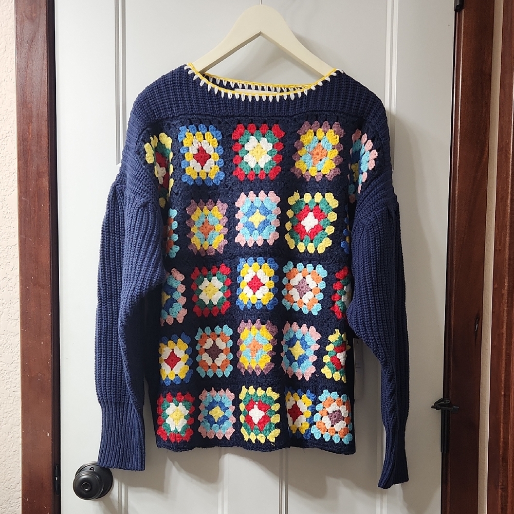 NWT Blue Velvet Granny Square Sweater - S